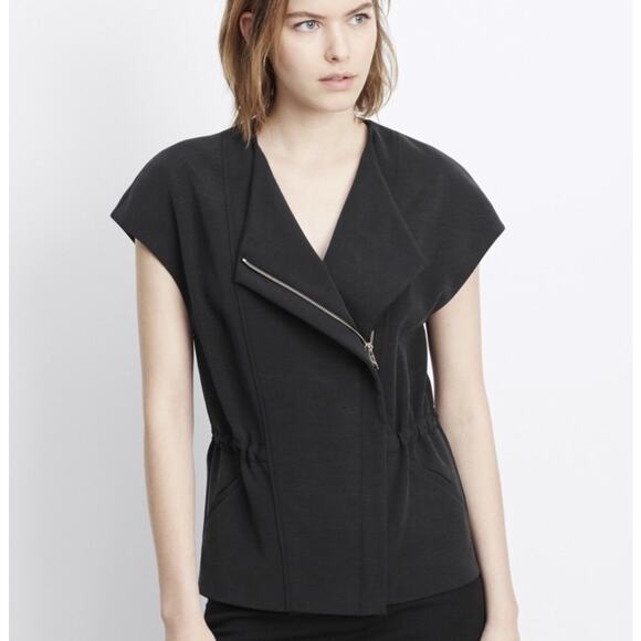 Vince Jackets & Blazers - Vince Asymmetrical Short Sleeve Black Cupro Vest S
